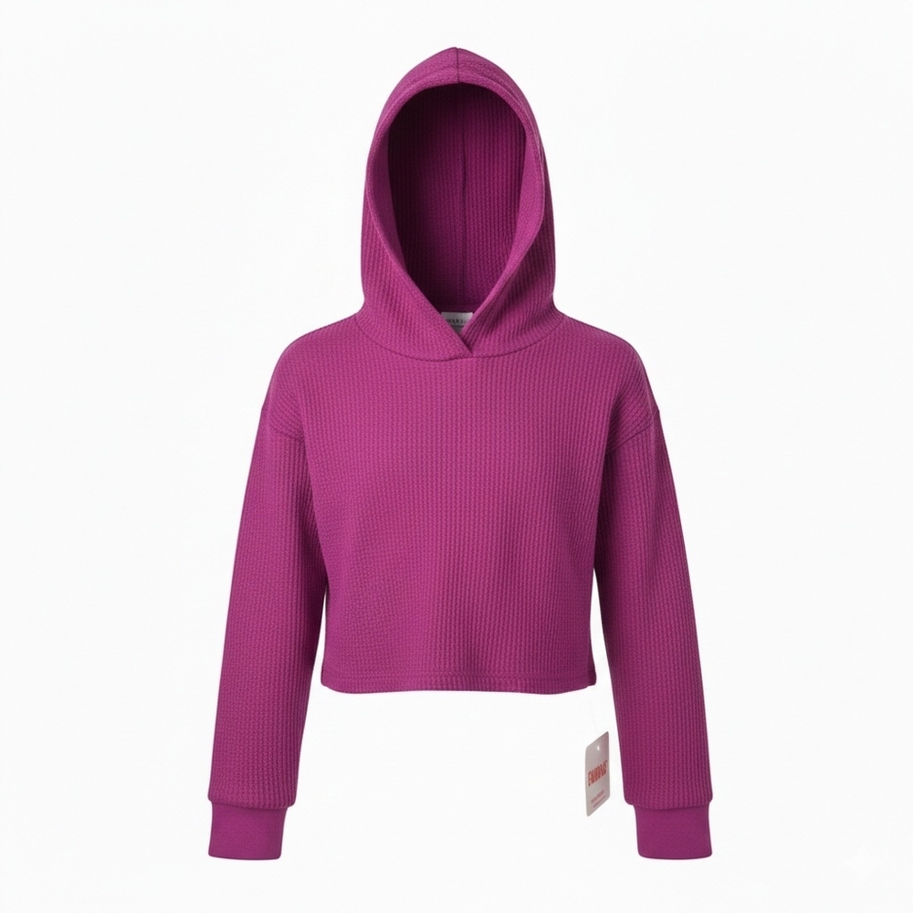 NWT FabKids Magenta Waffle Knit Cropped Hoodie Girl Size 8 Medium